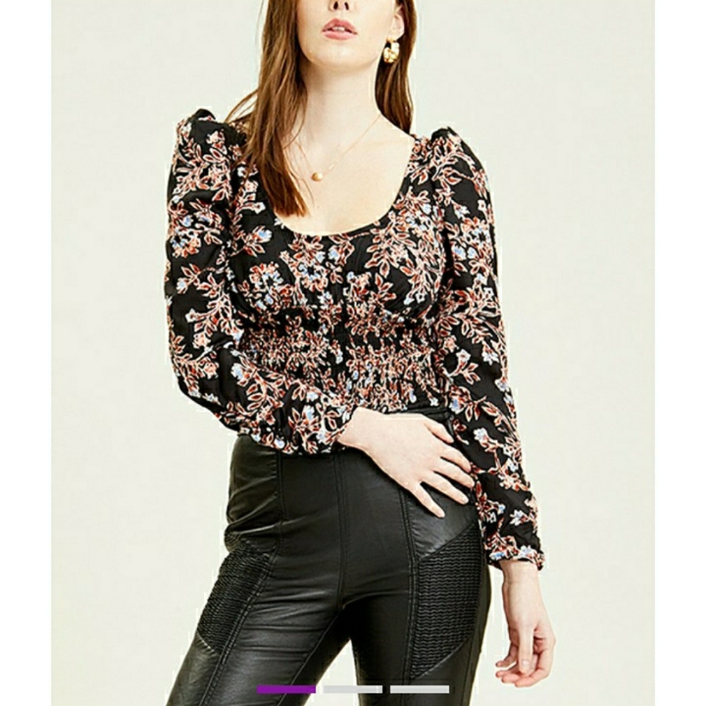 Black Floral Santiago Smocked Crop Top